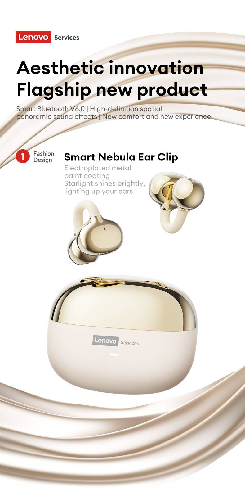 Fones de ouvido Bluetooth originais Lenovo LE302 com som HiFi e clipe de ouvido, para esportes e música, bateria de longa duração, sem fio_voghion.com