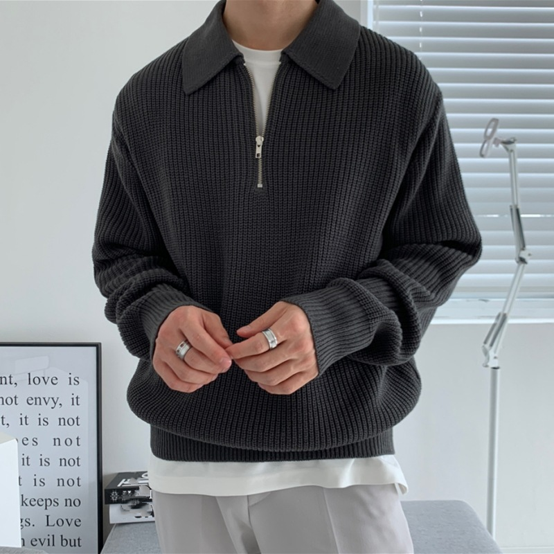 Herren-Strickpullover mit halbem Reißverschluss – Übergroßer Polokragen, wintertauglich und stylisch für lässige Retro-Mode_voghion.com