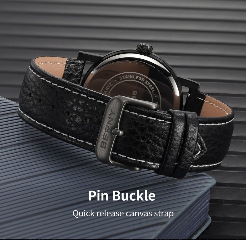 BERNY Men's Watch Personalized Turntable Quartz Watches For Men Black Dial Stainless Steel Case Business Sports Wristwatches_voghion.com
