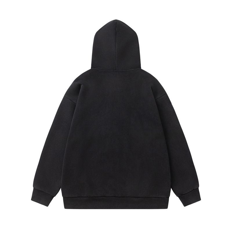 Men’s Oversized Hooded Zip-Up Sweatshirt – Vintage Washed Look, Streetwear Letter Print, Hip-Hop Style Open Front Jacket_voghion.com
