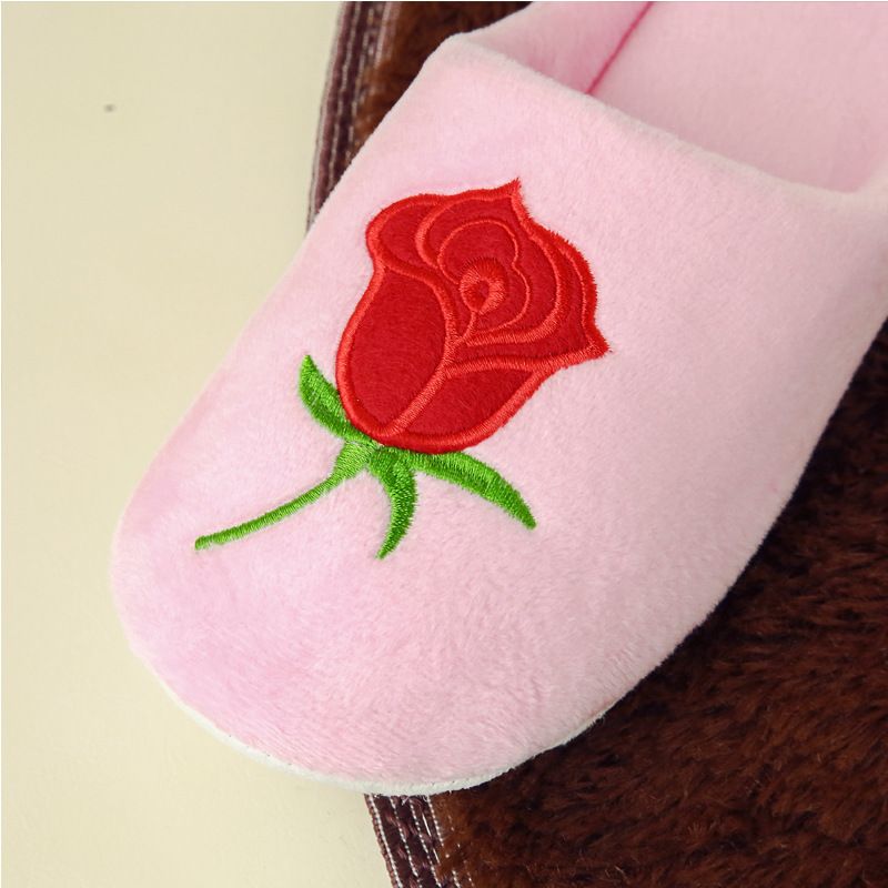Neue, mit Rosen bestickte, weiche Sohle, rutschfest, leise Baumwollpantoffeln für Holzböden im Haus und im Innenbereich_voghion.com