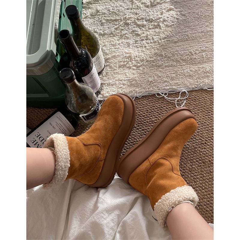 Stivali da neve con suola spessa in velluto più celebrità di Internet da donna 2023 nuovi invernali caldi Northeast scarpe in cotone antiscivolo con un solo passaggio_voghion.com