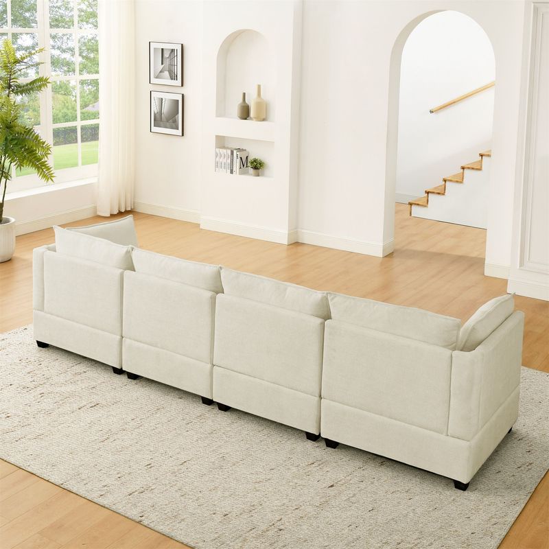 Convertible Sectional Sofa Couch With Ottoman, Cloud Couch 4 Seat L Shaped Sofa With Padded Armrests And Ottoman .Cloud Sofa For Living Room, Apartment And Office, Beige(Beige White)_voghion.com