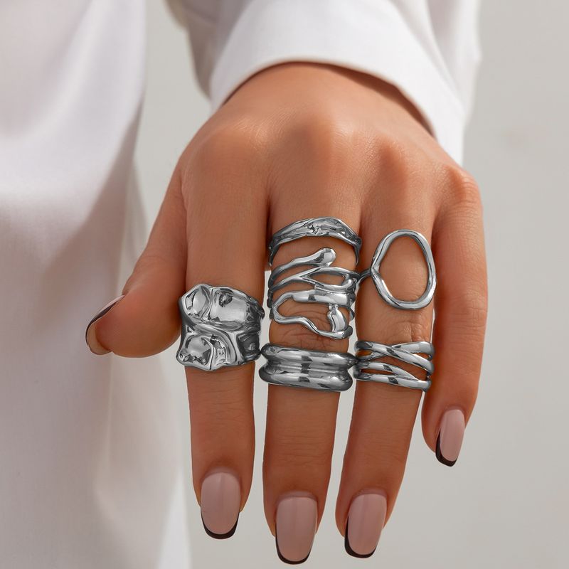 ins liquido linea geometrica anello aperto nicchia design irregolare lava anello mano gioielli donna_voghion.com