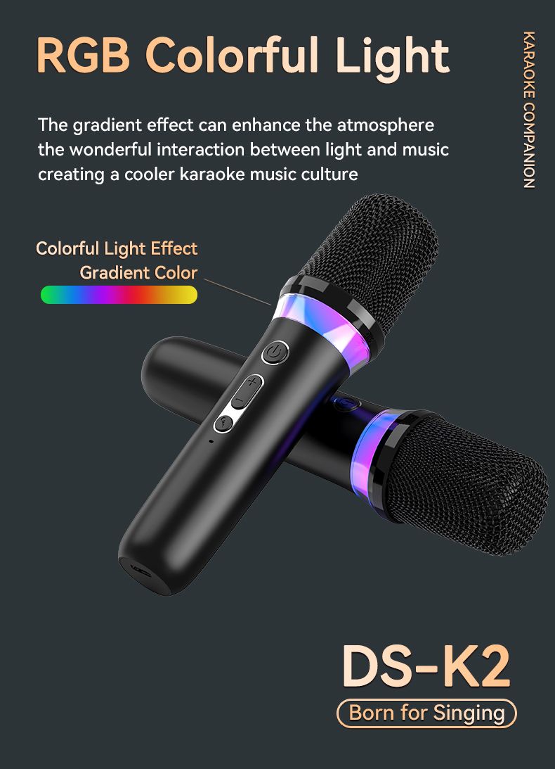 Nuovo sistema Karaoke Companion con doppio microfono wireless, mixer dinamico Bluetooth 5.3 DSP, luce RGB, amplificatore AUX da 3,5 mm_voghion.com