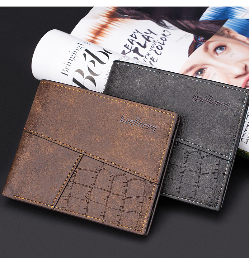 Baellerry neue kurze Brieftasche für Herren im Retro-Stil, offene Brieftasche mit mehreren Kartenfächern, dünner Tickethalter in Kontrastfarbe_voghion.com