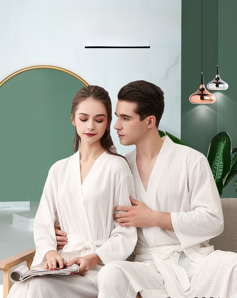 Couple's Waffle Robe - V-Neck Lightweight Bathrobe Set_voghion.com