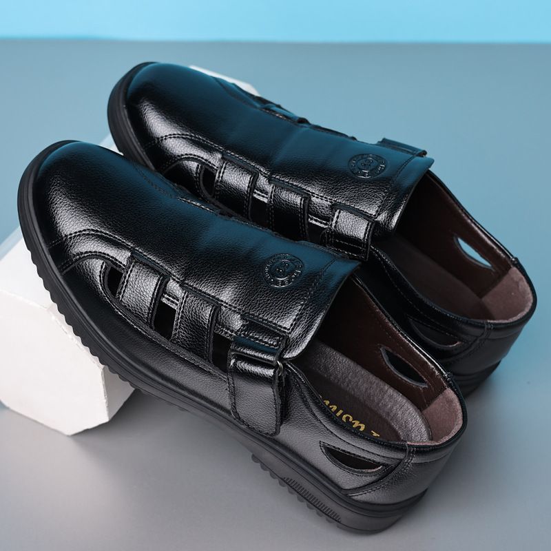Oberschicht-Rindsleder-Herrensandalen mittleren Alters, ältere Menschen, rutschfest, Business Casual, Outdoor, Leder, atmungsaktive Sandalen_voghion.com