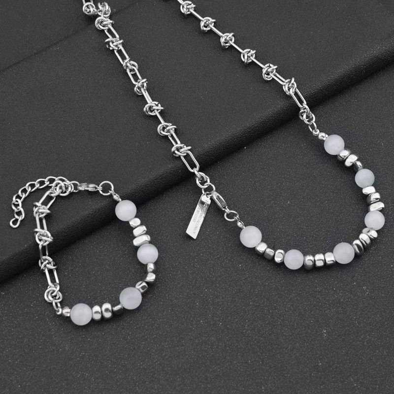 Collana con catena da uomo alla moda in acciaio al titanio, stile hip hop, con perline in pietra occhio di gatto e spine._voghion.com