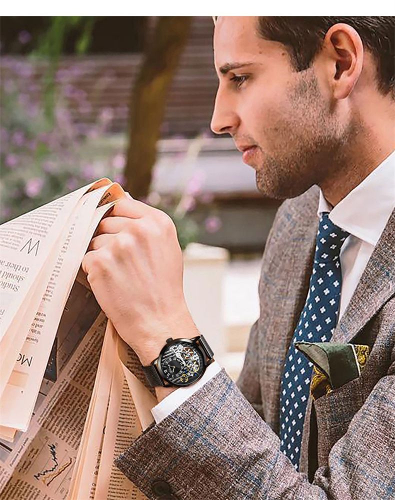 AILANG Mechanical Watch Men 30M Waterproof Automatic Watches Stainless Steel Skeleton Dial Luxury Double Tourbillon Watch Men_voghion.com