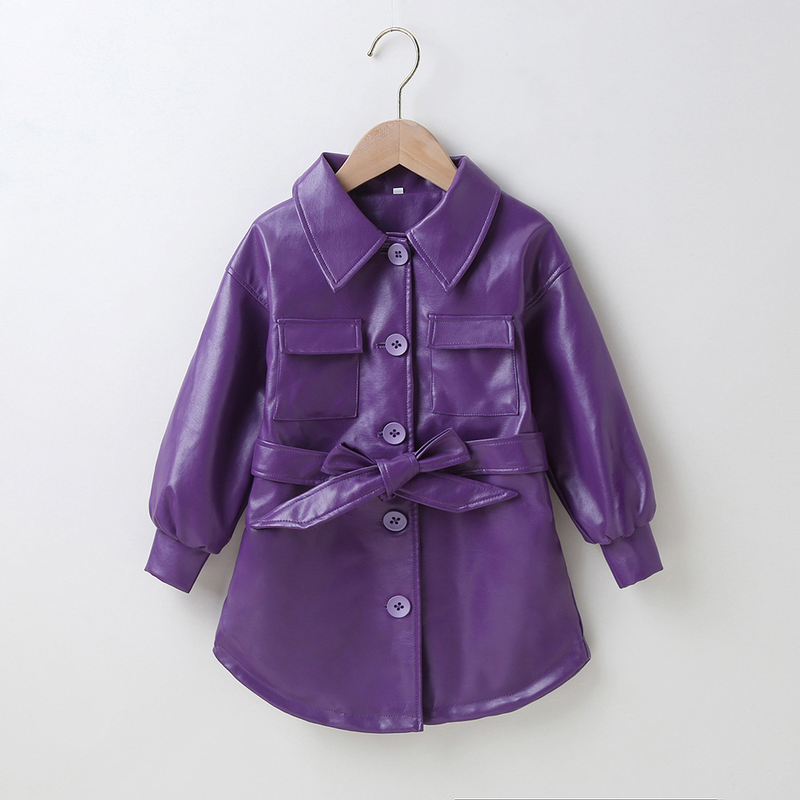 KIDS CLOTHES Trendy Girl Fashion Solid Color Jacket Korean Edition Stylish PU Women's Leather Coat_voghion.com