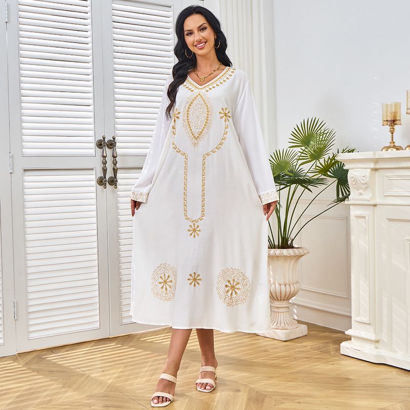 New Robe Malaysian Muslim Women's Fashion Casual Embroidered Long Sleeved Dress Abaya_voghion.com