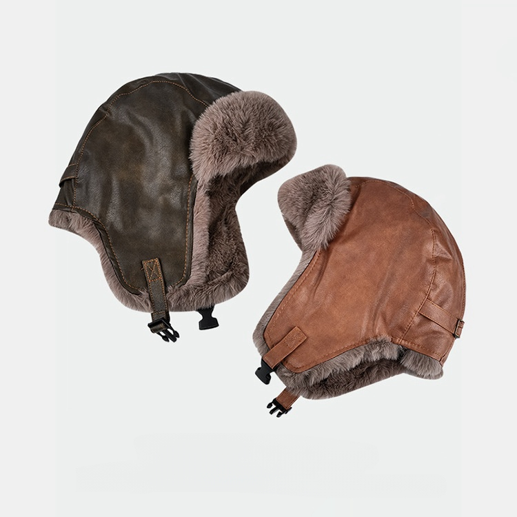 Dizainerio vyriška Maillard lauko motociklo kepurė Lei Feng Vyriška vintažinė žieminė sustorėjusi PU kailio ausų apsauga lauko slidinėjimo kepurė_voghion.com