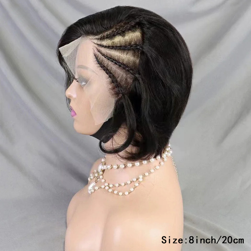 8inch short lace human hair wig with diagonal bangs and highlights 13*4 large lace suitable for women's daily wear_voghion.com
