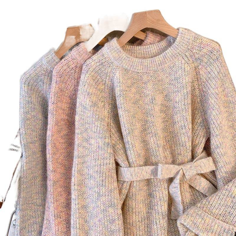 Women's Clothing mid length waist knitted sweater large size fat mm loose slim chic mid length top_voghion.com