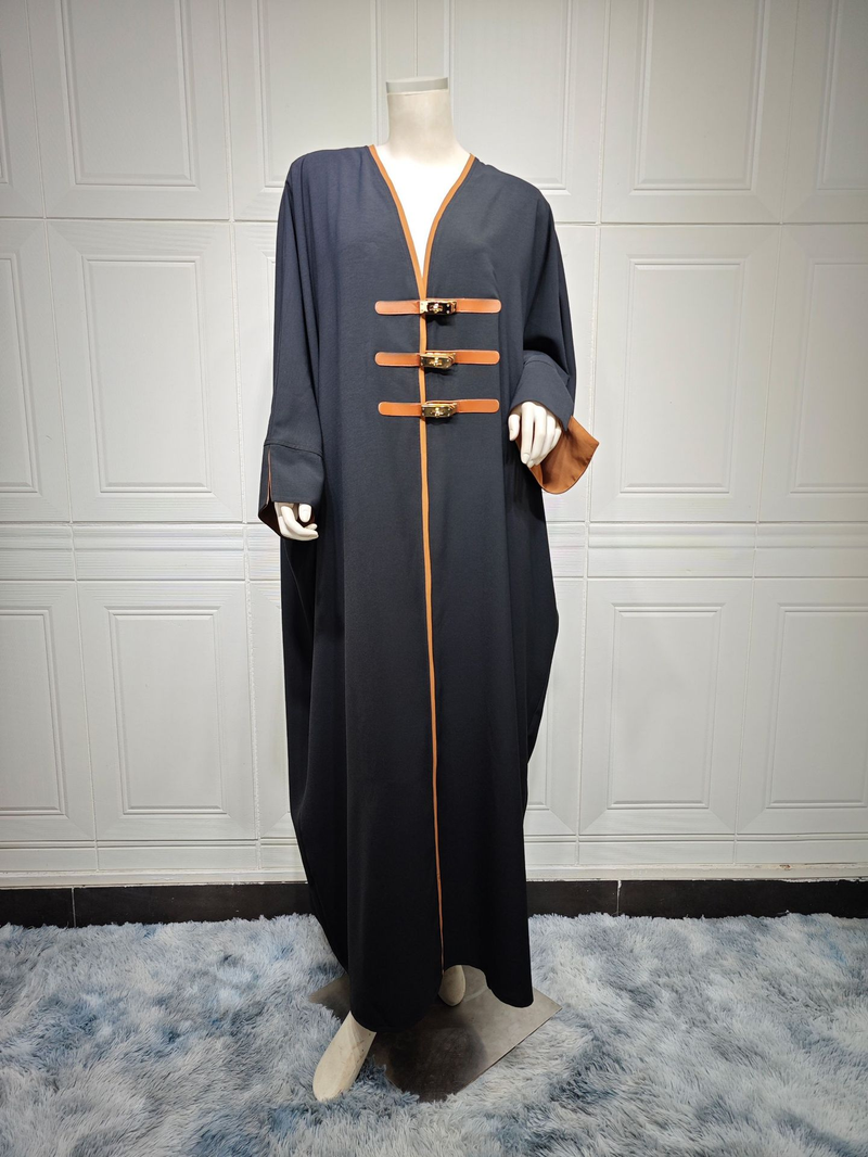 2025 New Dubai Moud Modest Solid Open Abayas Lieder Spannen Laang Ärm Kontrast Schwaarz Faarf Robe Ramadan Moslem Fraen Robe_voghion.com
