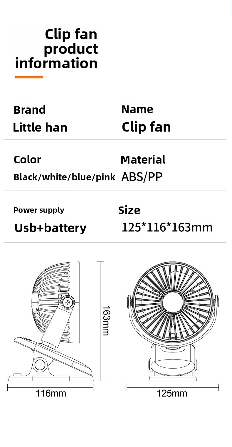 Wentylator USB Clip - Wysoka prędkość (5 m/s) i cisza (25 dB) z oscylacją 90° Do biurka/biura/sali lekcyjnej_voghion.com