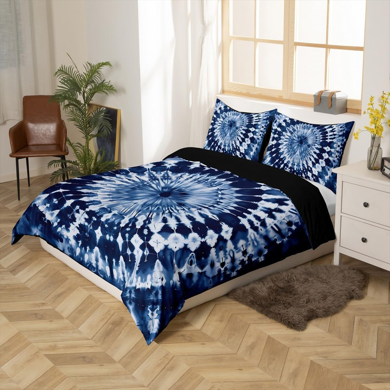 Copripiumino in stile boho per lettino per bambini, ragazzi e ragazze, copripiumino con motivo geometrico a vortice hippie, set letto tie-dye, set di biancheria da letto esotica in stile bohémien, arredamento per la camera da letto._voghion.com
