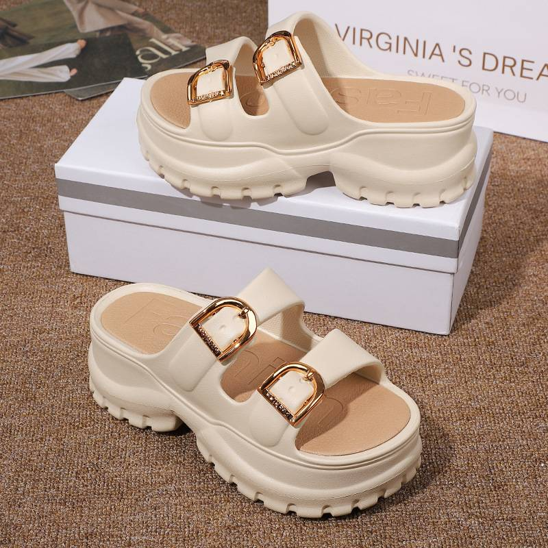 Extra dicke Plateausandalen für Damen – Wolkenähnliche EVA-Slides mit Fußgewölbeunterstützung | Sommer-Strandschuhe (Weiß/Schwarz/Khaki) Größen 36-41_voghion.com