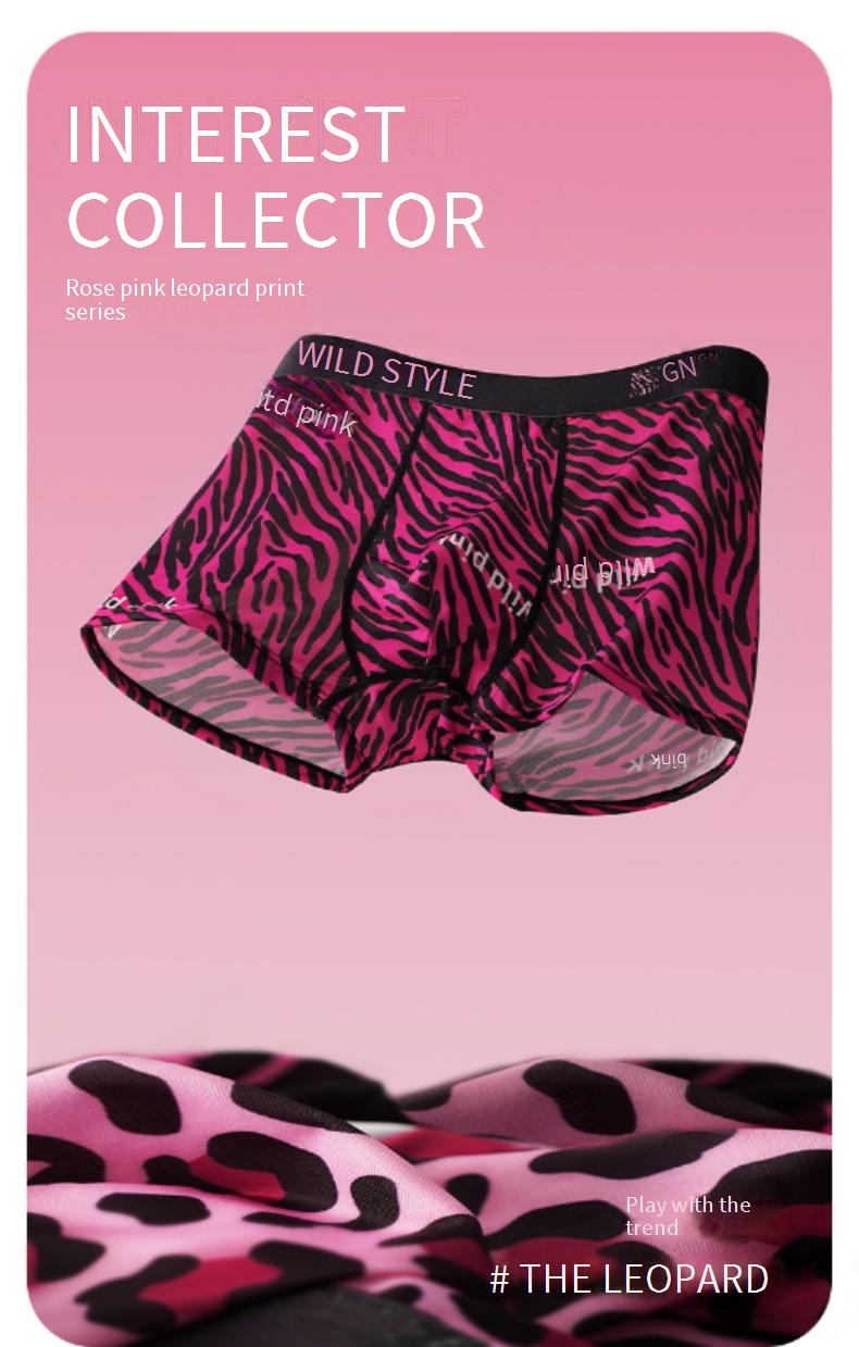 Men's Pink Leopard Print Boxer Briefs - Breathable Polyester & Viscose Blend, Moisture-Wicking, Anti-Bacterial, Comfort Fit For Everyday Wear_voghion.com
