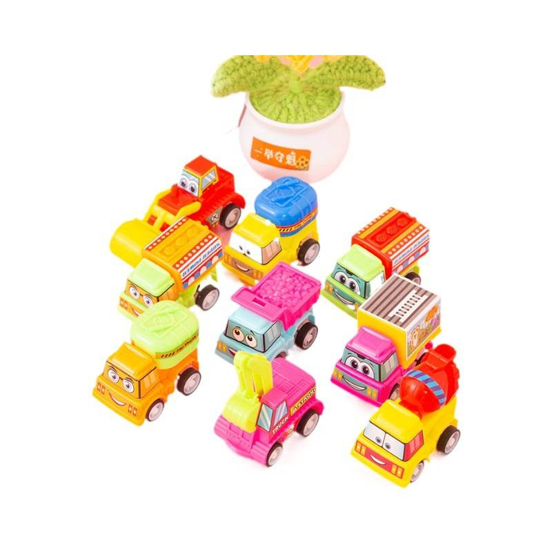 Cartoon Pull-back Engineering Vehicle Toy Car Multiple Styles And Random Colors Children's Car Excavator Fire Truck Small Toys_voghion.com