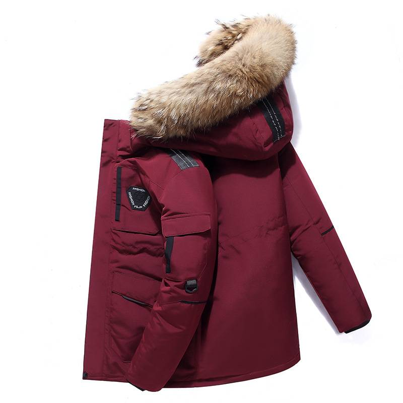 Unisex Faux Fur Trim Parka – Workwear Jacket With Detachable Hood & 300FP Duck Down (S-3XL, Windproof, Black/Beige/Burgundy)_voghion.com