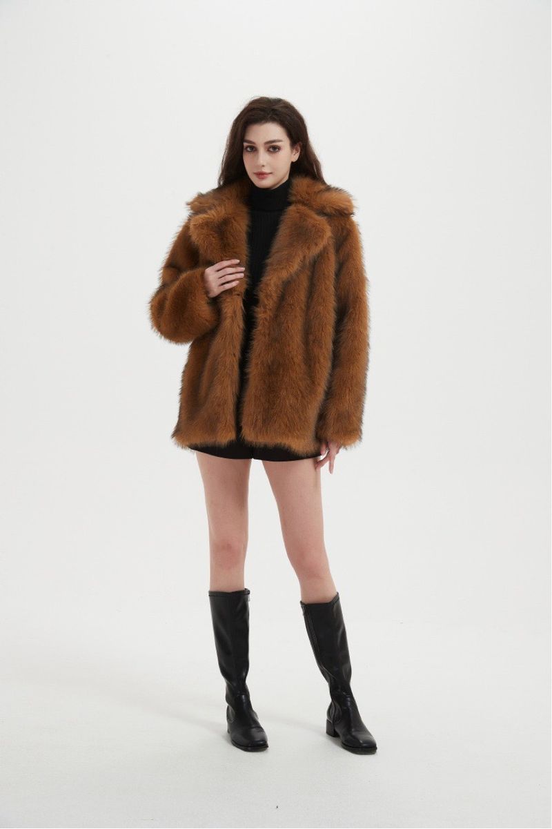 Cappotto di pelliccia sintetica di volpe di lusso - Giacca da donna di media lunghezza, taglia comoda (albicocca/bianco/nero/marrone, XS-XXL)_voghion.com