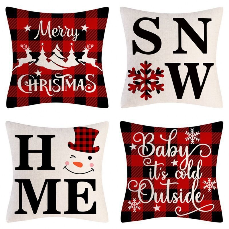 Cozy Christmas Holiday Pillow Cover Set - 45x45cm Festive Cushion Case With Cartoon Prints, Polyester Decorative Throw Pillowcase For Sofa Bed_voghion.com