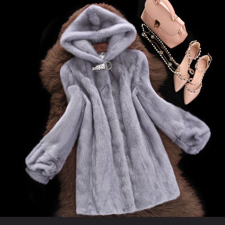 Damenbekleidung Luxuriöser Kunstpelzmantel Damen Winterjacke mit Kapuze Mittellang Elegante Oberbekleidung im Nerz-Look_voghion.com