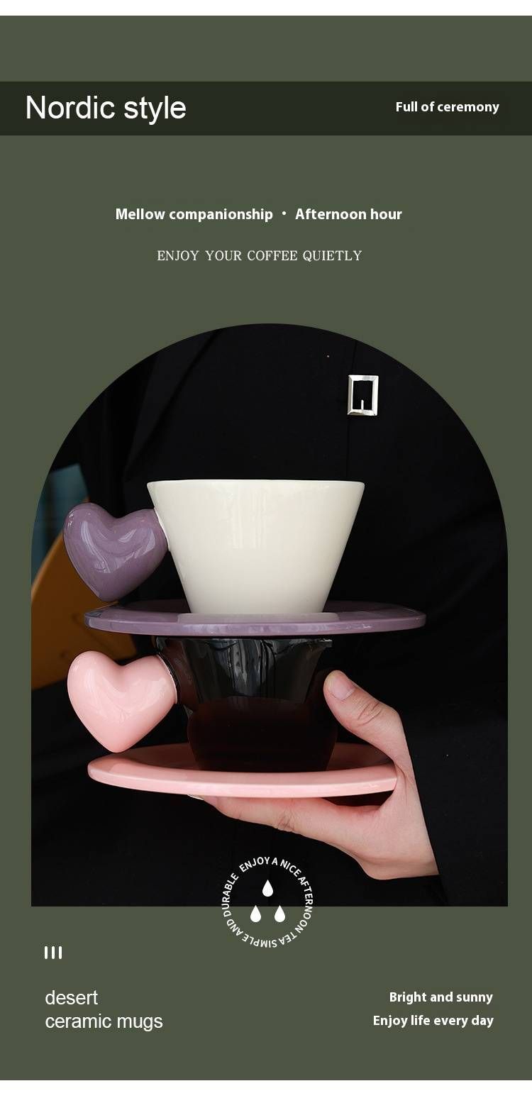 Heart-Shaped Coffee Mug & Saucer Set – Elegant Ceramic Cup For Coffee, Tea, Or Hot Chocolate, Romantic Gift For Couples, Home & Office Use_voghion.com