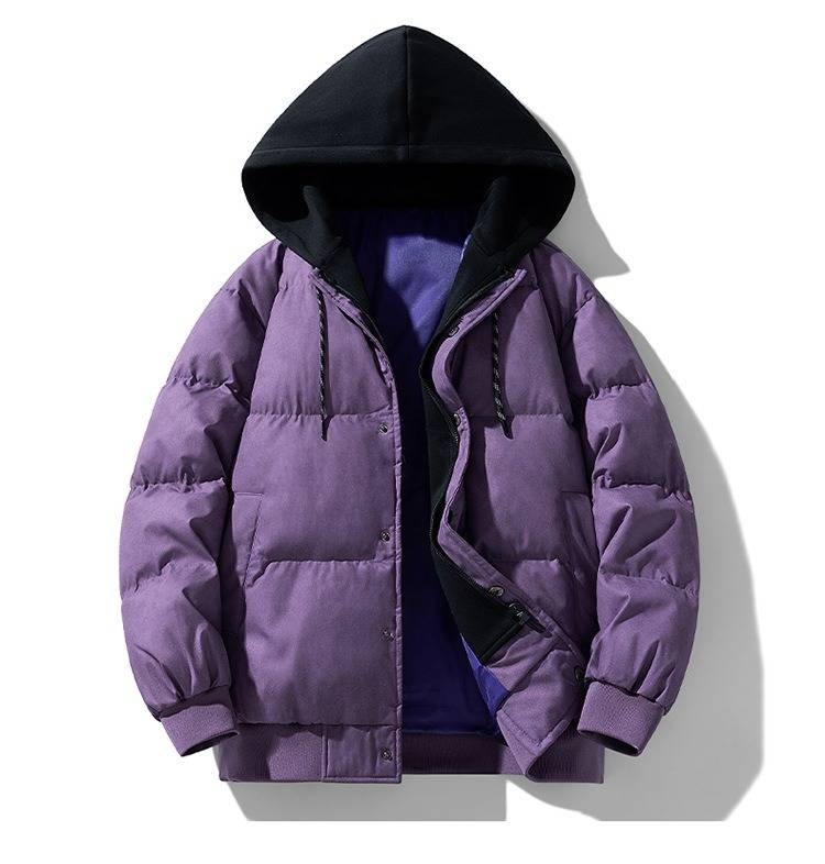 Giacca invernale da uomo in cotone con cappuccio - Cappotto spesso e caldo, design bicolore alla moda, opzioni nero/grigio/viola_voghion.com