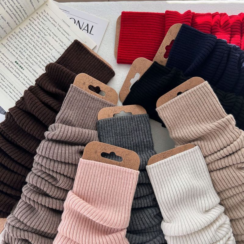 Jambières tricotées à bas empilés Chaussettes blanches vintage pour étudiants_voghion.com