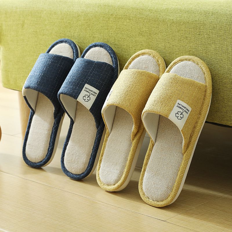 Pantofole in lino per tutte le stagioni, di qualità imbattibile, taglie forti, perfette per coppie, con pavimento in legno antiscivolo, suola piatta, tinta unita, da uomo e da donna._voghion.com