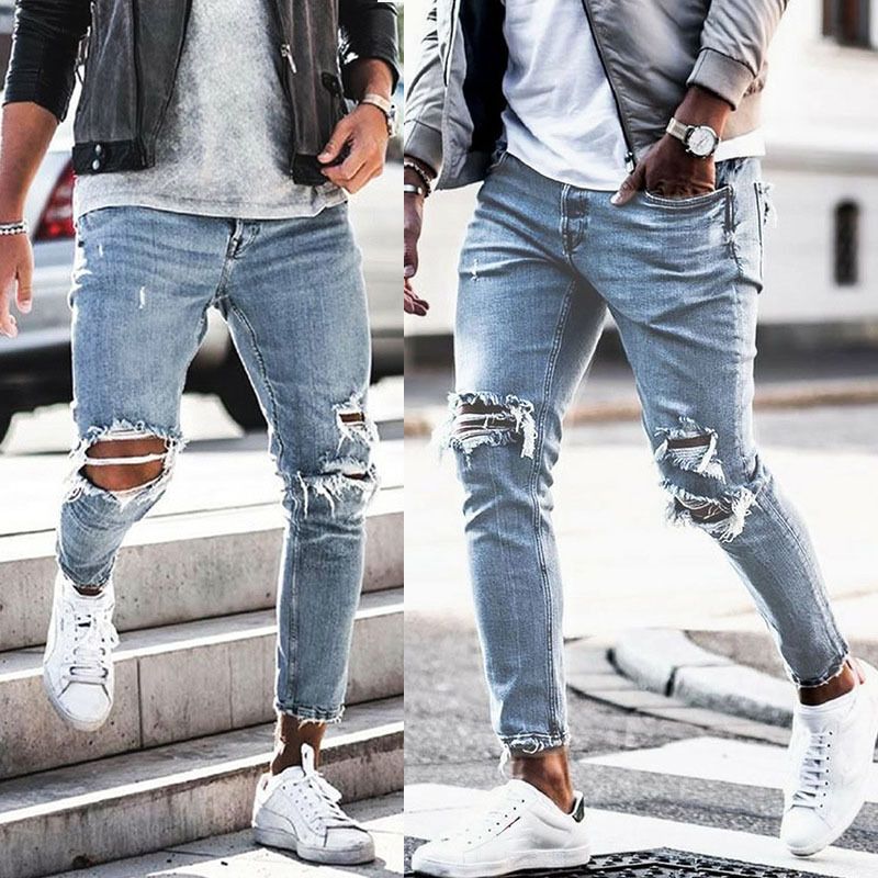 Suitable For All Seasons Ripped Jeans Autumn Slim Fit Slimming New Elastic Long Men's Skinny Pants_voghion.com