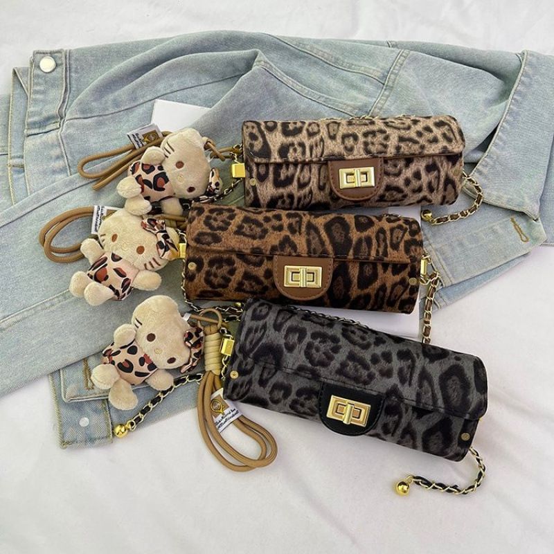 Super Popular Leopard Print For Women 2025 New Cylindrical Pen Holder Chain Crossbody Niche Design Stylish Shoulder Bag_voghion.com