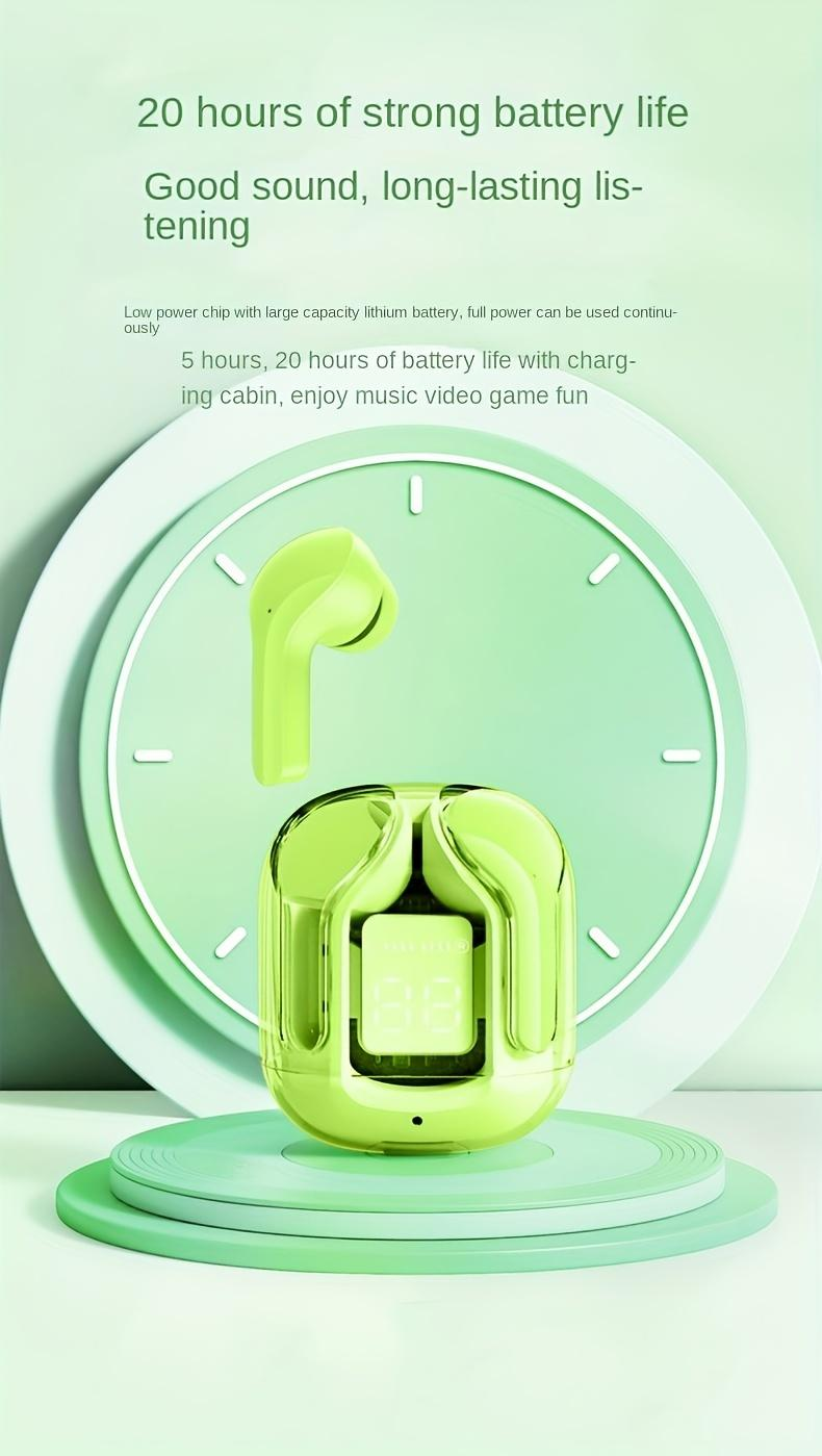 Transparent TWS(Freebie: Silicon case+Lanyard) 5.3 Colorful Wireless Stereo Earbuds, Silicone In-ear Style Wireless Headset With Battery Capacity Dig_voghion.com