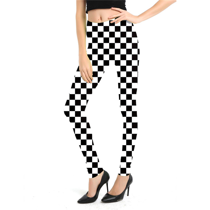 Leggings sportivi elastici a nove punti con stampa scozzese a righe alla moda da donna_voghion.com