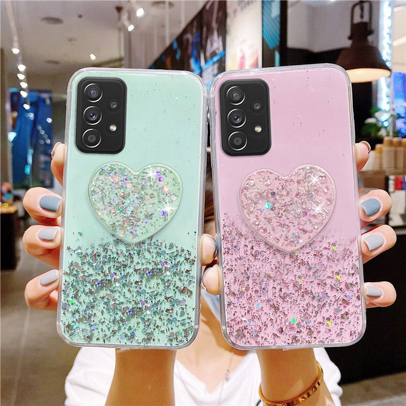 Coque za Samsung S21 Ultra Case Bling Glitter Heart Holder Cover Samsung Galaxy S21 FE Plus S21Ultra S 21 S2 1 Phone St_voghion.com