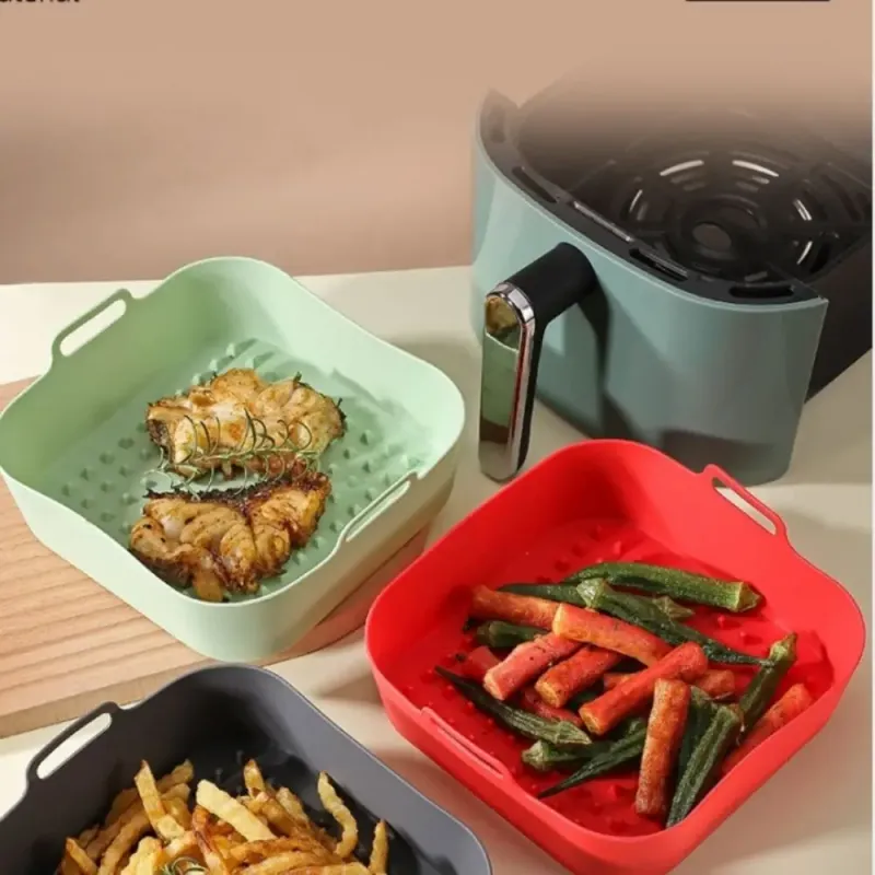 Silikon-Backform für die Luftfritteuse, quadratisch, wiederverwendbar, hochtemperaturbeständig, Silikon-Innenfutter, Isoliermatte, Ofenbacken_voghion.com