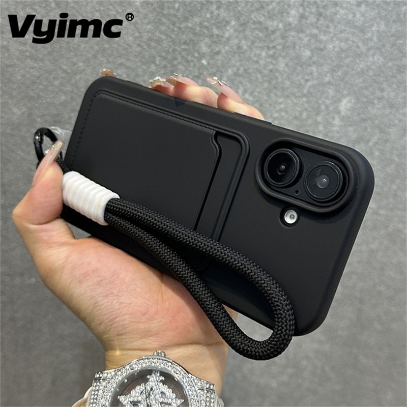 Kartensteckplatz-Geldbörsenhalter mit Handschlaufe, Handyhülle für iPhone 13 15 16 Pro Max 11 12 14 Plus X XS XR Nylon Lanyard Bumper Cover_voghion.com