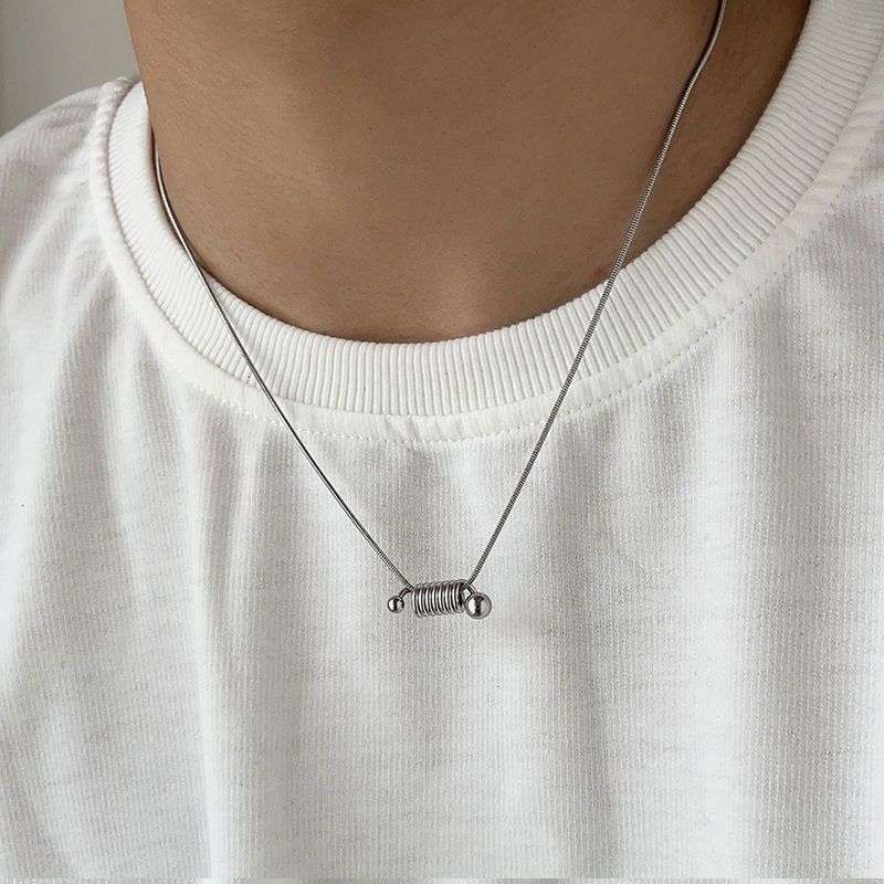 Titanium Steel Spiral Necklace Men, Non-Fading, Stylish And Unique Collarbone Chain, Versatile Street Style, Simple_voghion.com