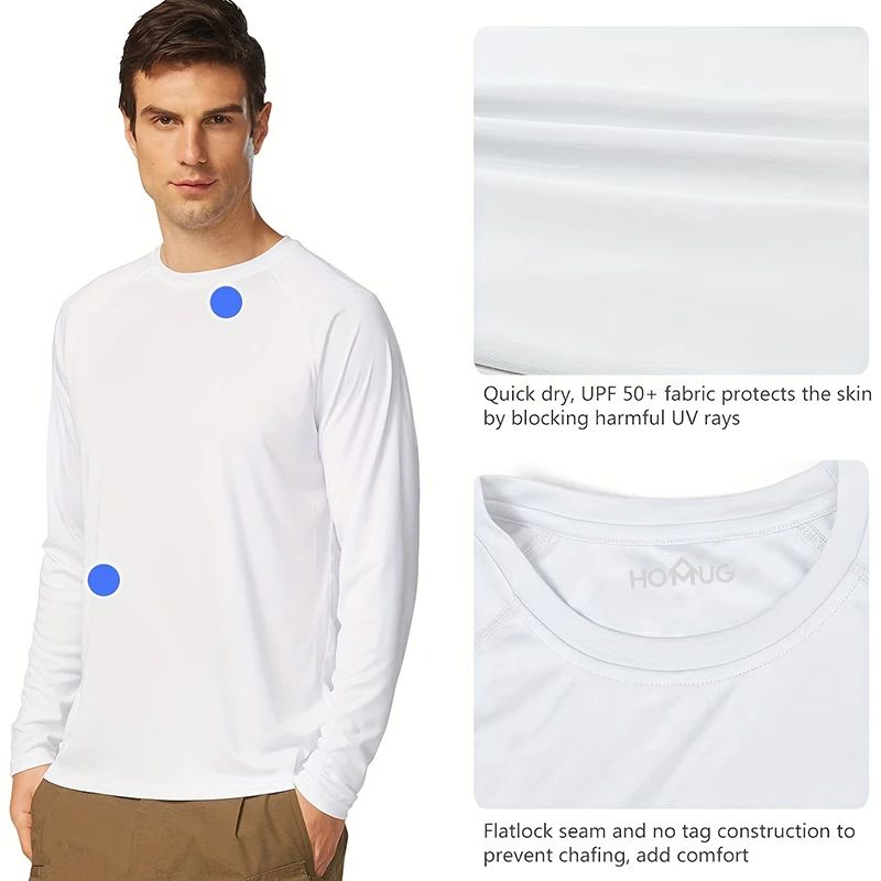 UV Herren Sonnenschutz Langarm Sommer UPF50 + Performance Schnell Trocknend Herren t-shirty Atmungsaktiv Wandern pulowerowe topy treningowe_voghion.com