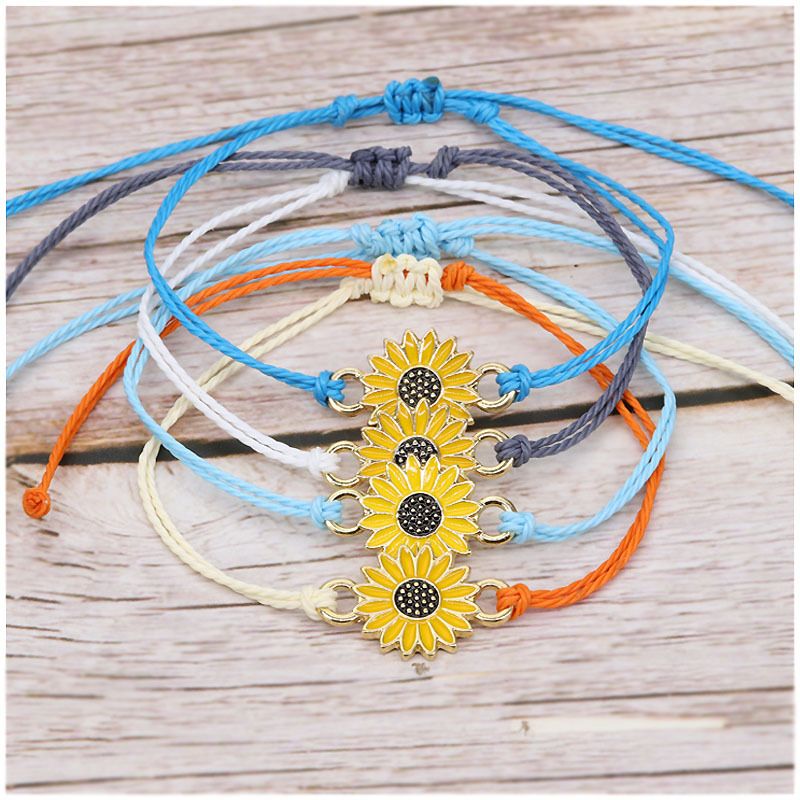 Sunflower Sun Flower Daisy Bracelet Wax Thread Woven Chrysanthemum Bracelet Multi-color Optional_voghion.com