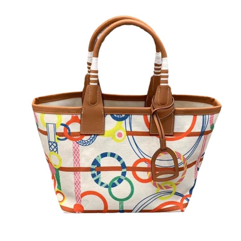 2025 New Women's Colorful Tote Genuine Leather With Canvas Basket Bag Large Capacity Garden Handbag_voghion.com