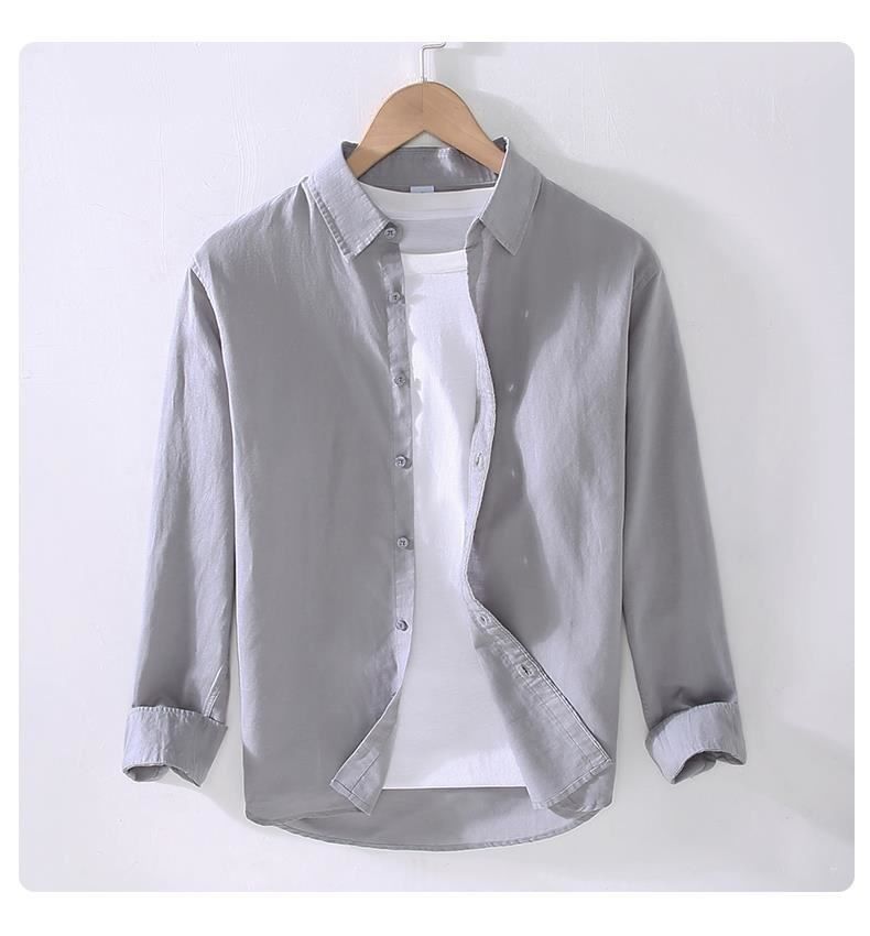 Abbigliamento maschile Camicia a maniche lunghe in cotone e lino bianco Camicia casual in lino da uomo giovane Slim Fit Top a maniche corte Sottile_voghion.com