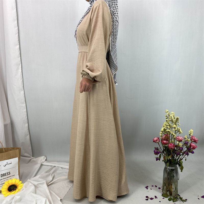 Elegantes muslimisches Abaya-Kleid – schlichtes, lockeres, langes Kleid (atmungsaktives Gewebe – perfekt für den Dubai-/Türkei-Stil)_voghion.com