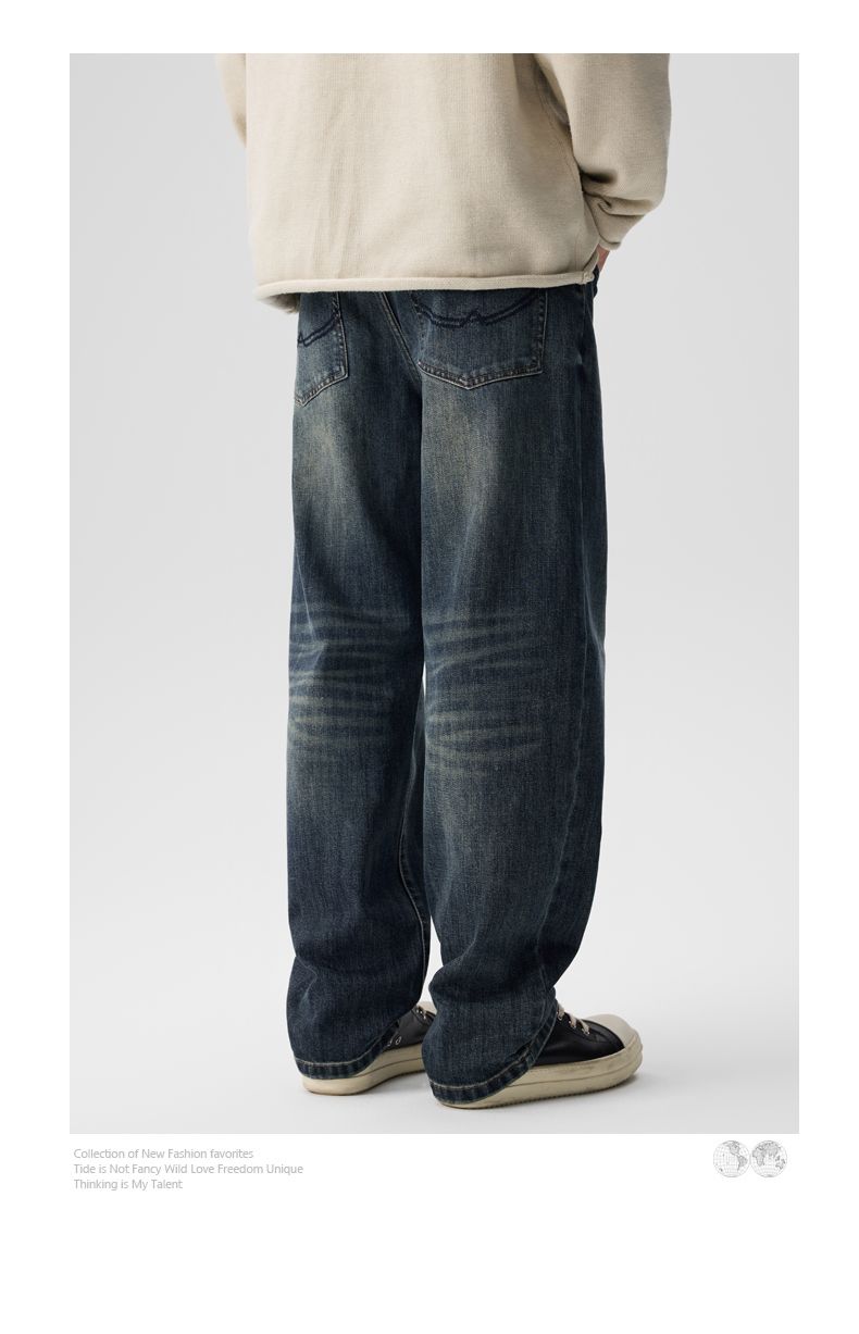 Jeans elasticizzati CLEANFIT da uomo, larghi e dritti, Harlan, alla moda, lunghi, a vita media, stile retrò americano, lavato, K11, denim, otto cilindri, abbigliamento Xiansenzhi_voghion.com
