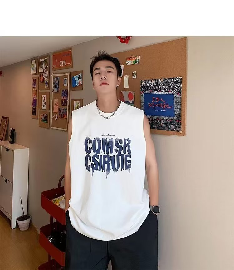 American High Street Veelzijdige mouwloze losse grote tanktop voor jongens Zomer effen sport Kam schouder T-shirt Top_voghion.com