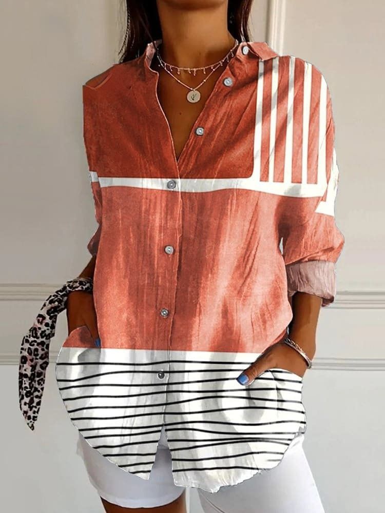 Chemise ample décontractée à boutons pour femme, motif imprimé 3D, offre spéciale, automne 2025_voghion.com