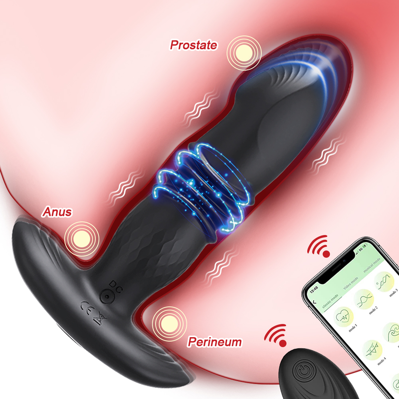 Spina di controllo APP anale Vibratore di spinta Bluetooth per donne Massaggiatore prostatico maschile Butt plug con dildo anale_voghion.com